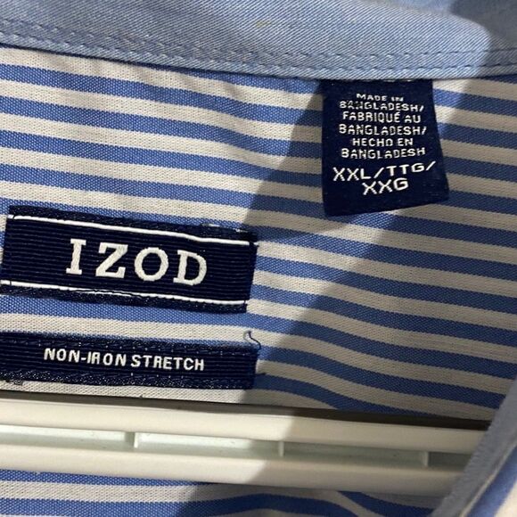 IZOD MEN’s Blue & White Stripes Non-Iron Button Down Long Sleeve Shirt Size-XXL - Picture 3 of 5